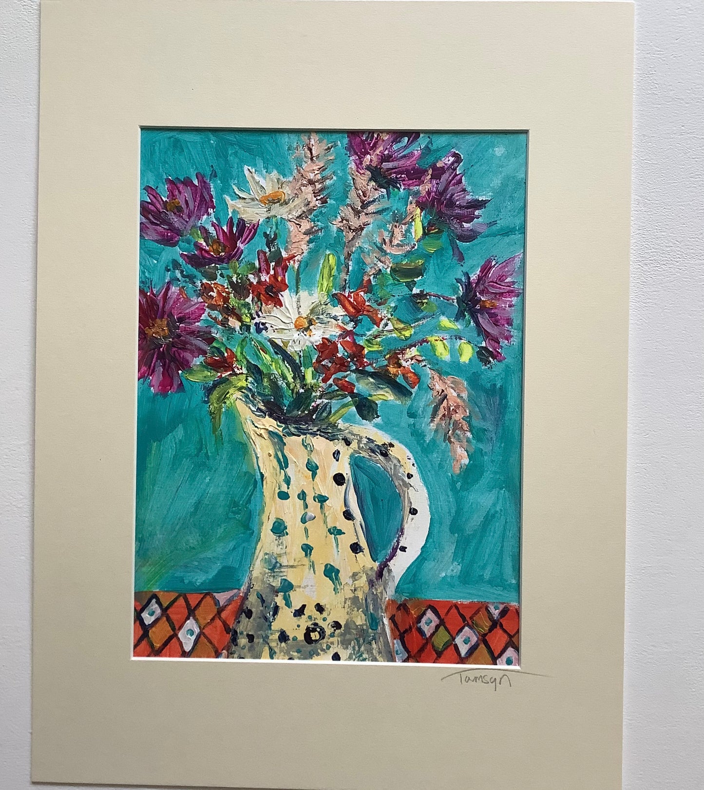 Flowers in Dotty Vase Original Painting