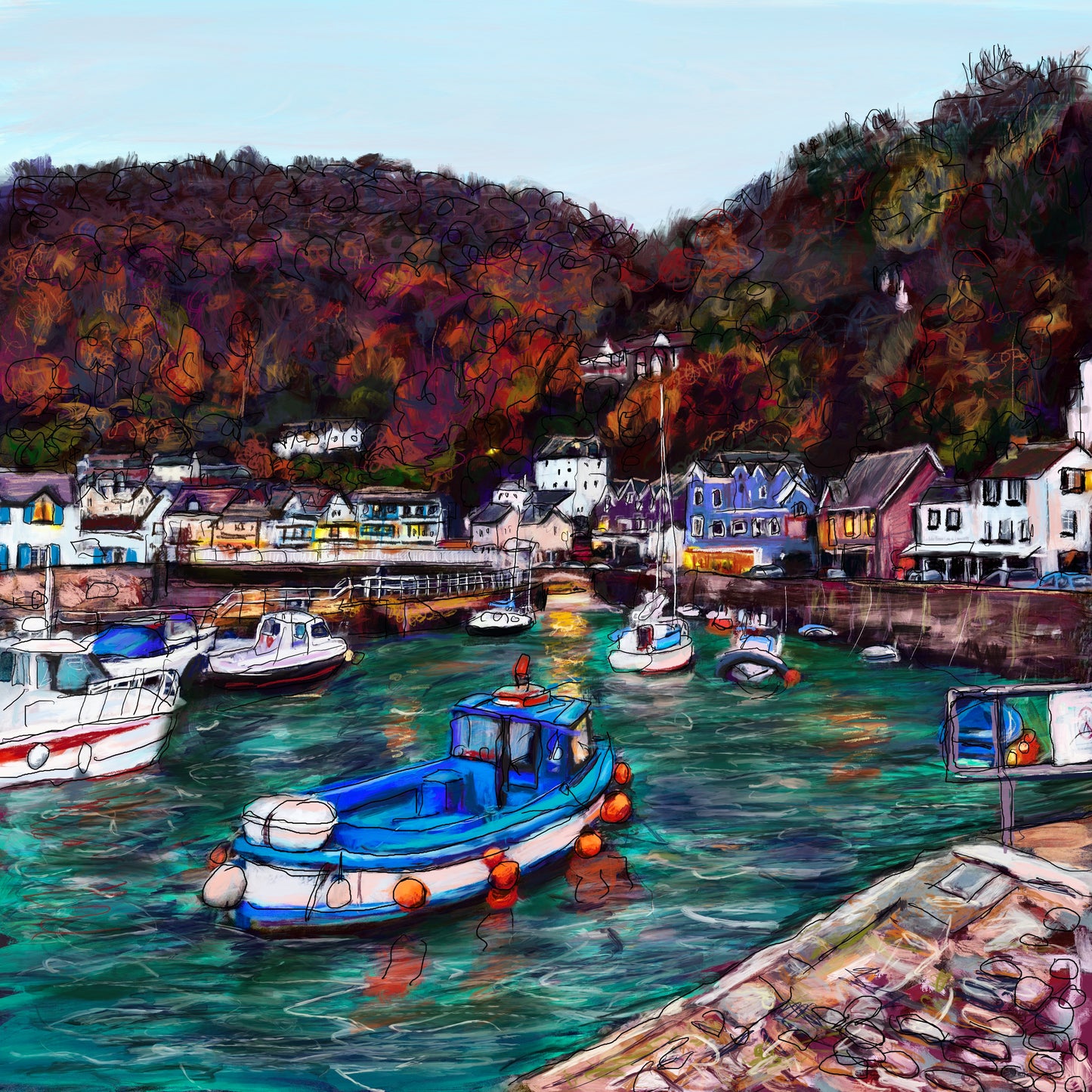 Dusk at Lynmouth Art Card