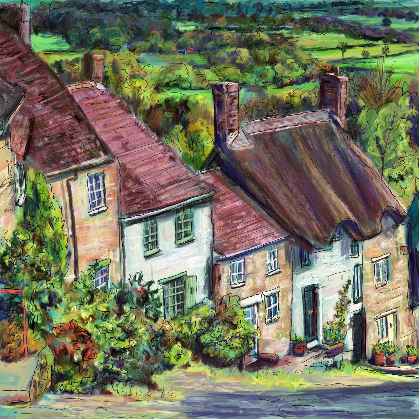 Gold Hill, Shaftesbury Art Card