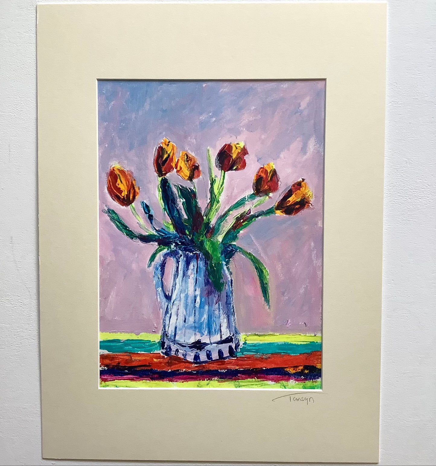 Tulips in Stripey Vase Original Painting
