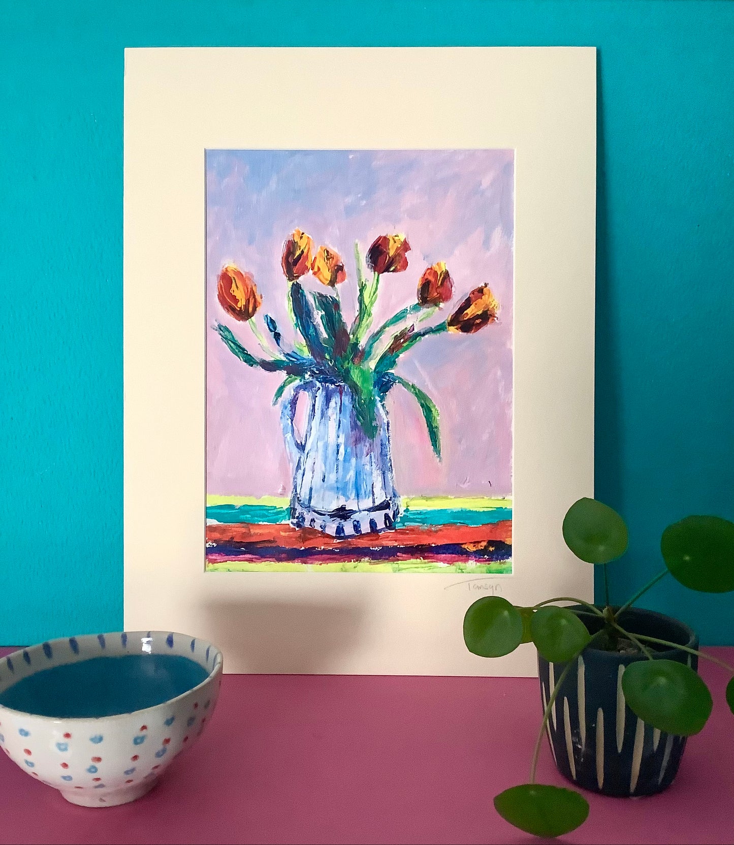 Tulips in Stripey Vase Original Painting