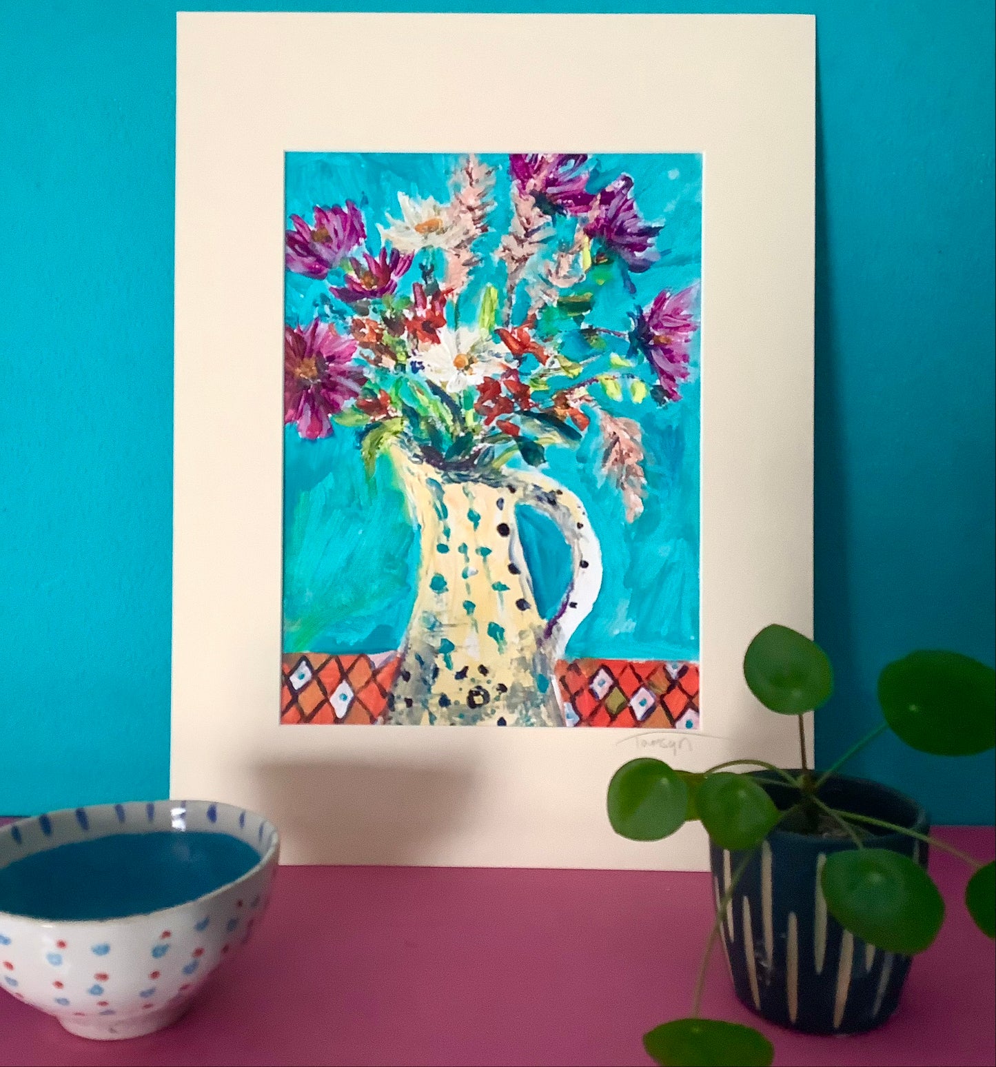 Flowers in Dotty Vase Original Painting