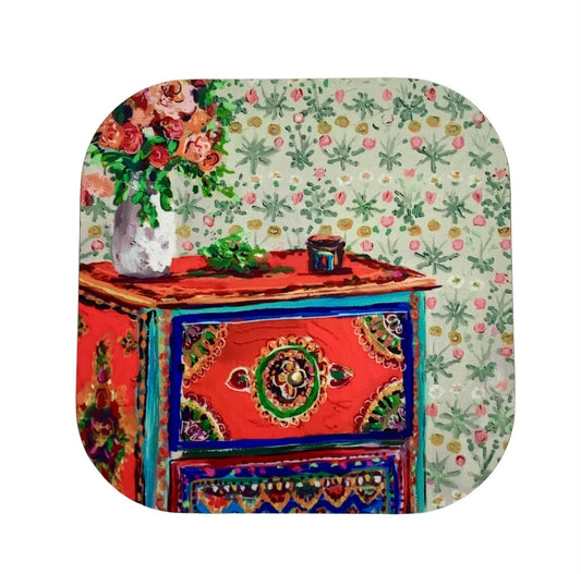 Roses on Red Dresser Coaster