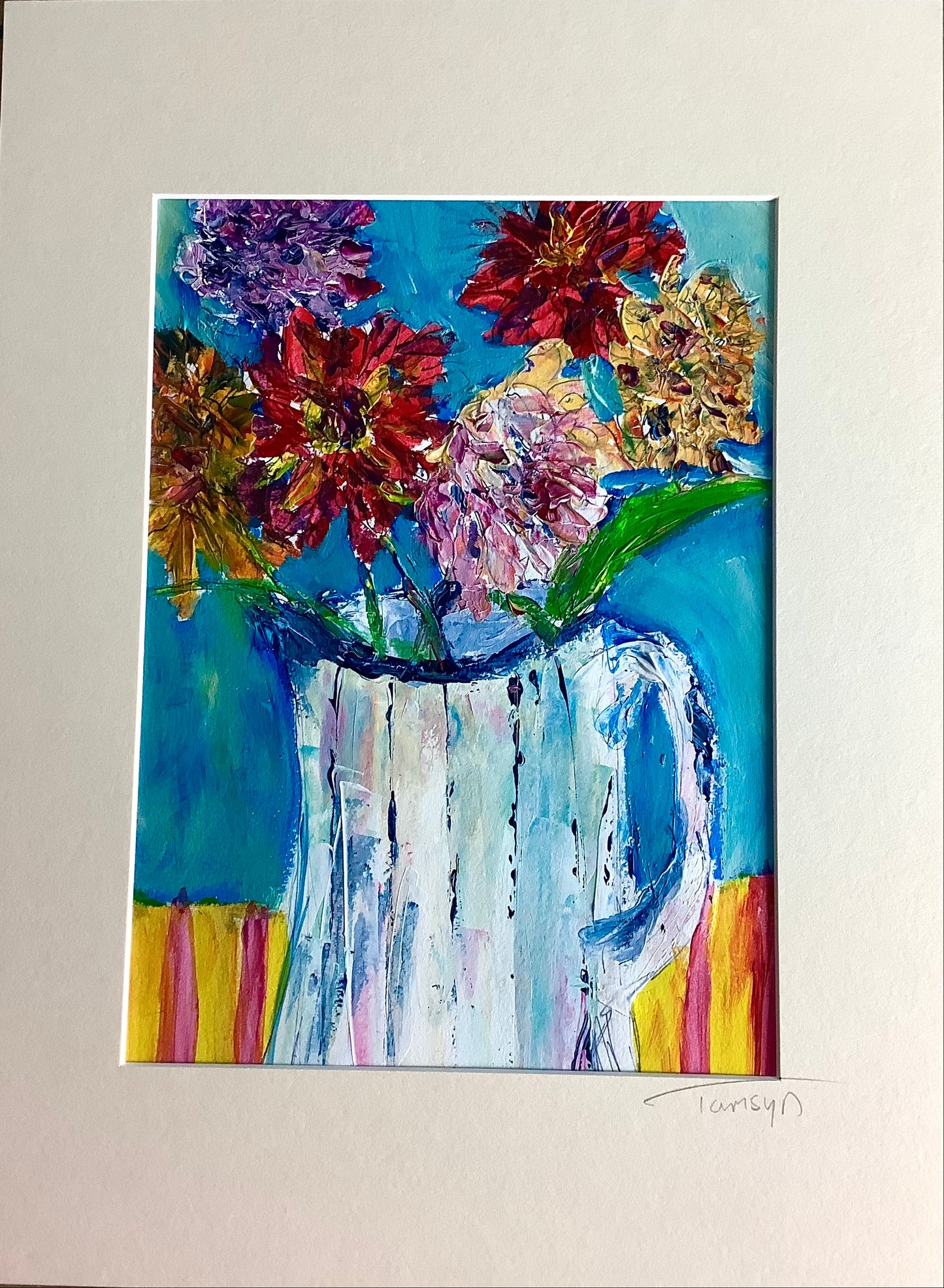 Flowers and Stripey Table Cloth Original Painting