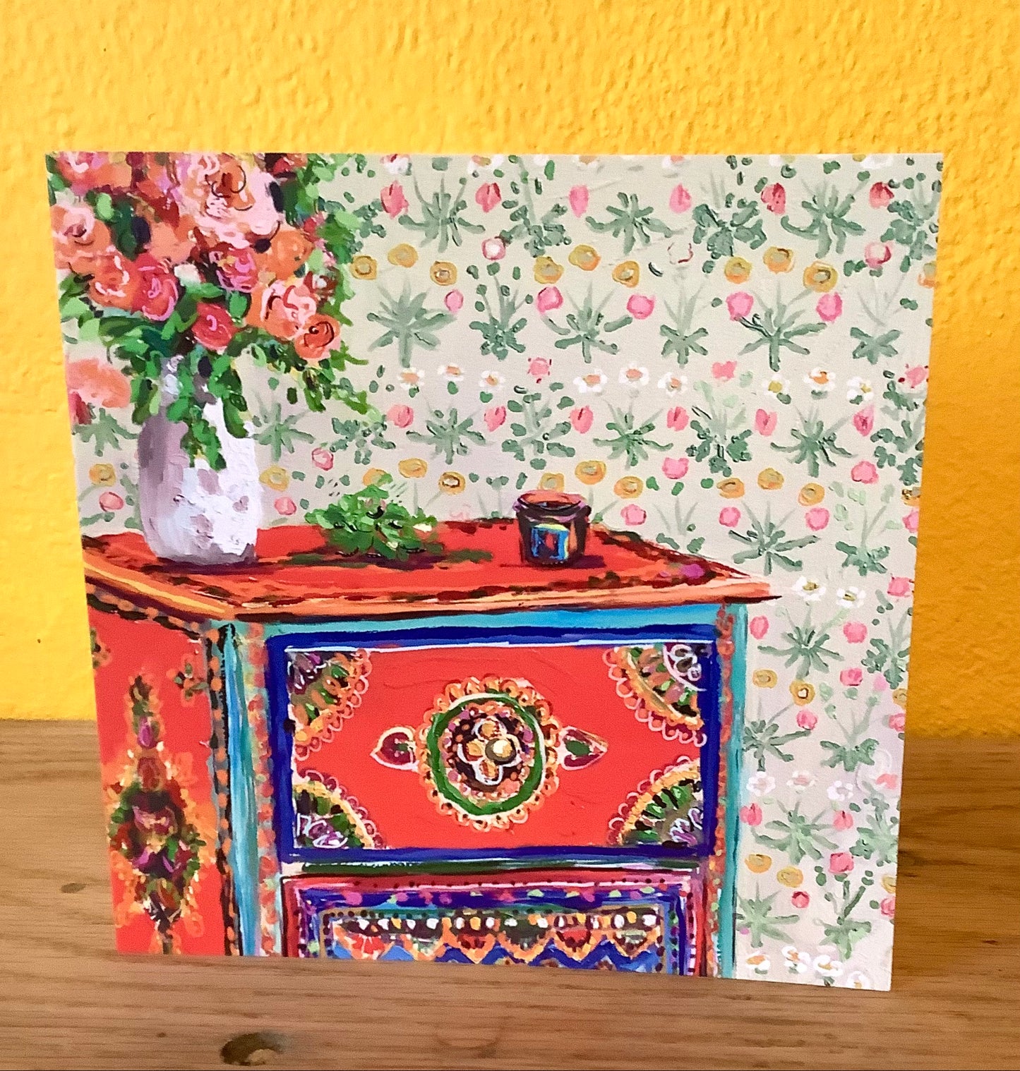 Roses On Red Dresser Art Card