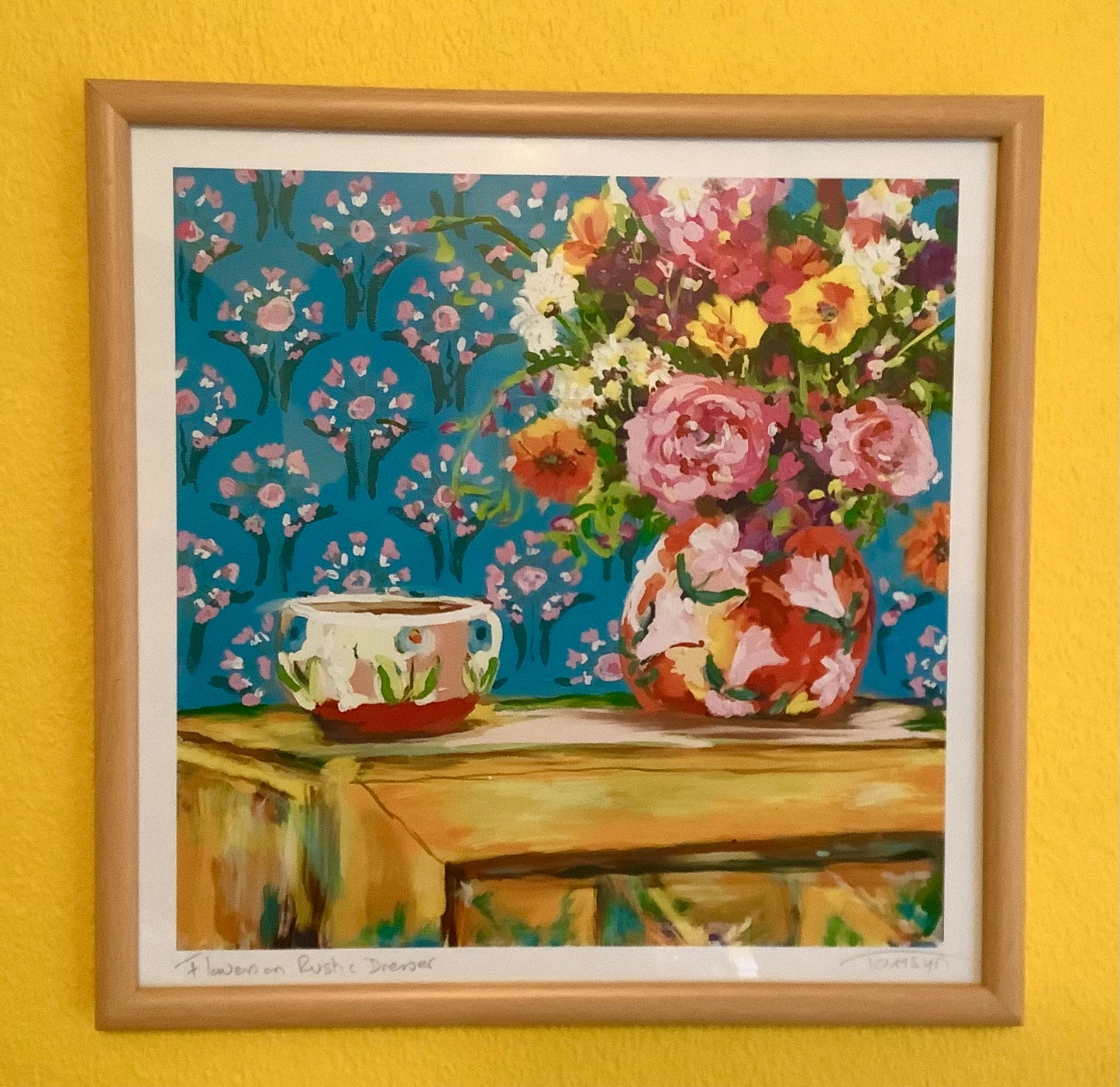 Flowers on a Rustic Dresser