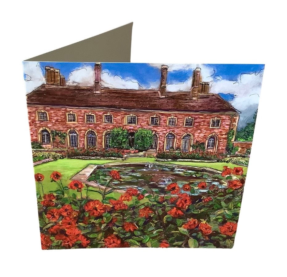 Red Dahlias Barrington Court Art Card