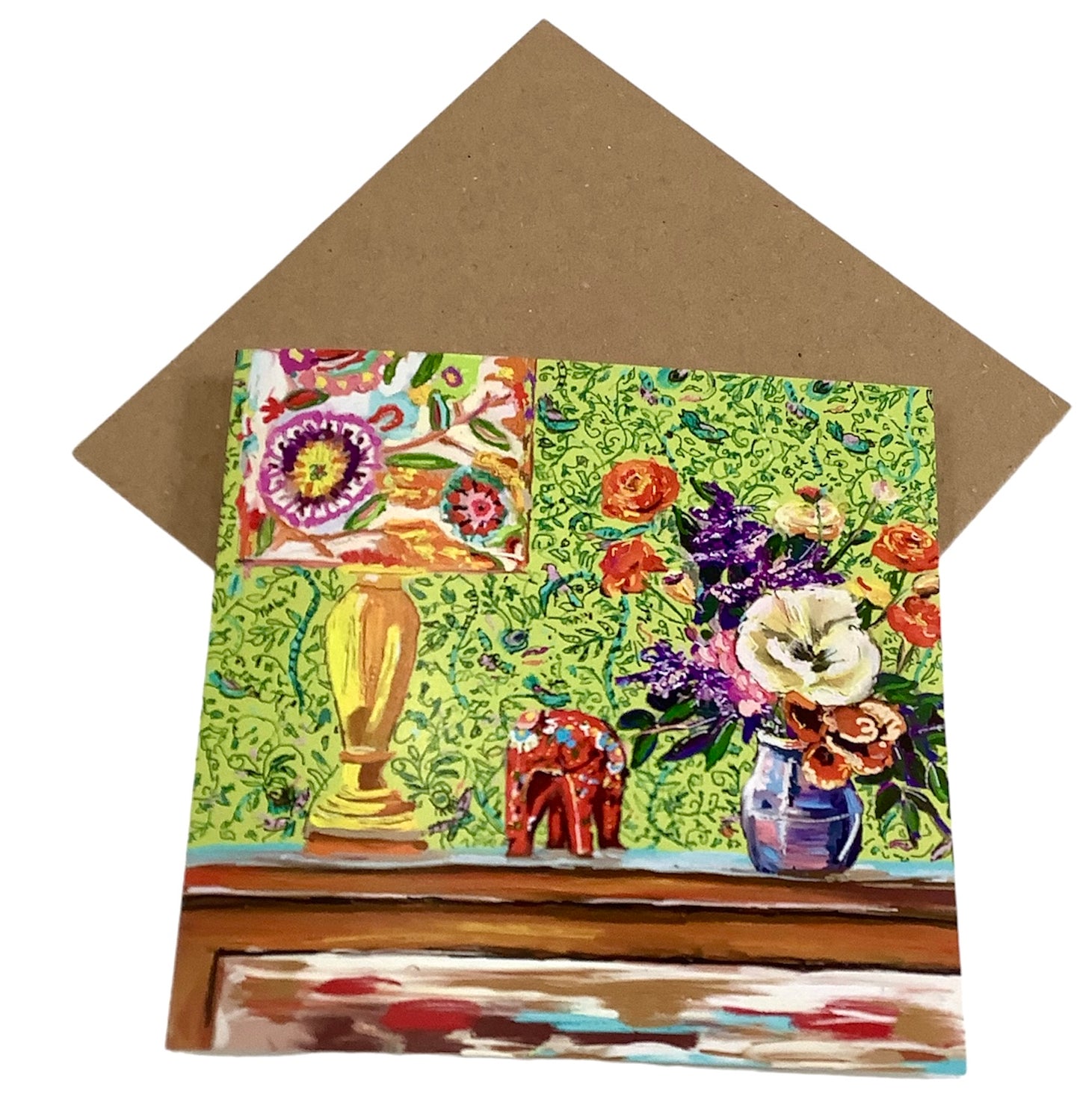 Elephant on The Shelf Art Card