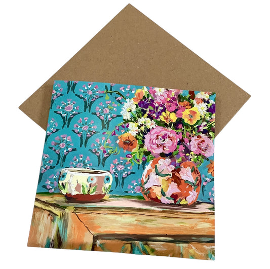 Flowers on Rustic Dresser Art Card