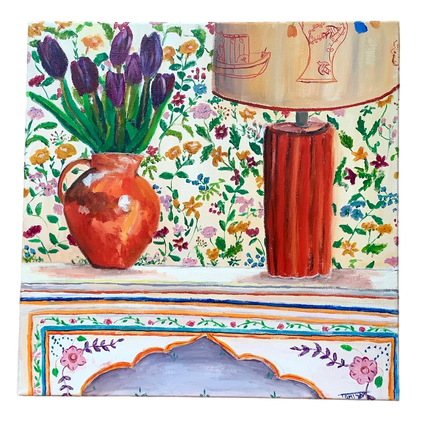 Purple Tulips On Hand Painted Dresser