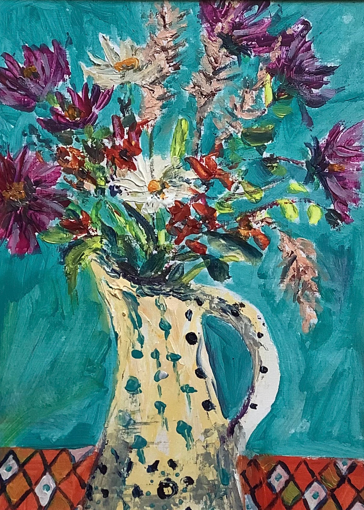 Flowers in Dotty Vase Original Painting