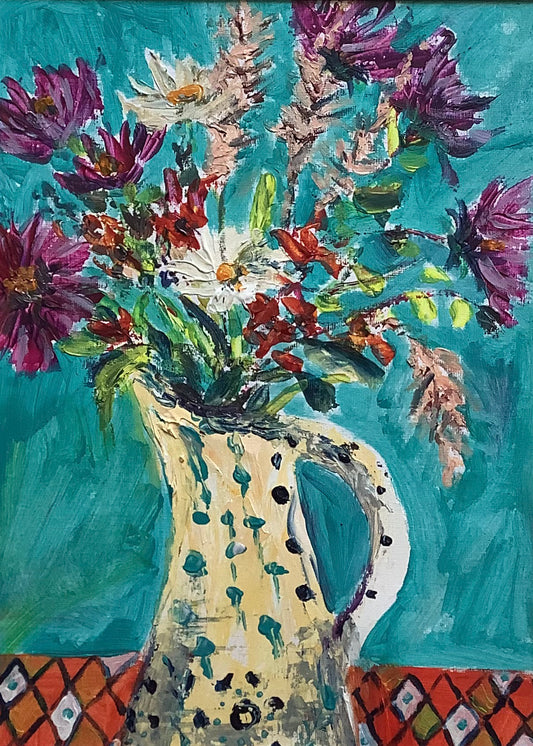 Flowers in Dotty Vase Original Painting
