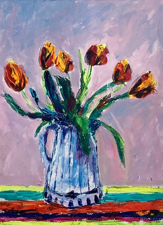 Tulips in Stripey Vase Original Painting